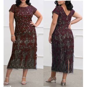 Azazie Women's Ballerina Midi Dress Alyssum Chanktilly Lace Party Cabernet S18